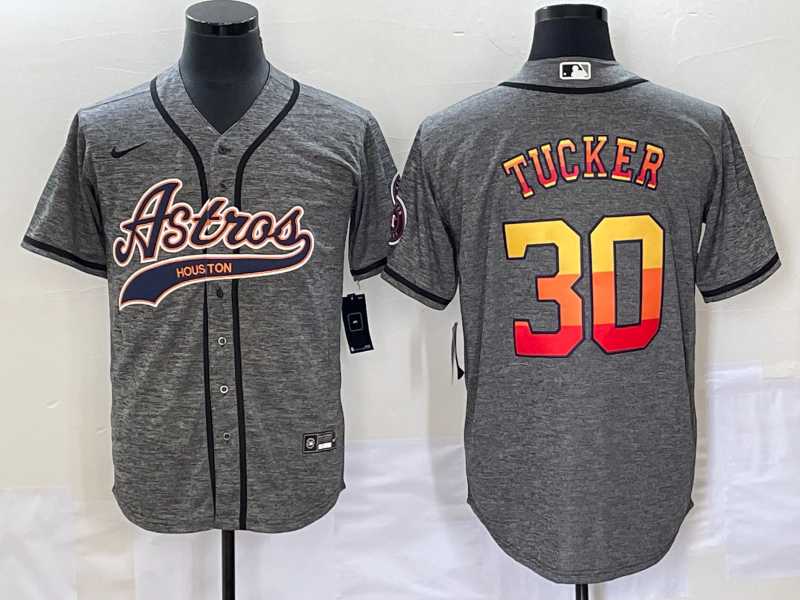 Men%27s Houston Astros #30 Kyle Tucker Grey Gridiron Cool Base Stitched Baseball Jersey->houston astros->MLB Jersey
